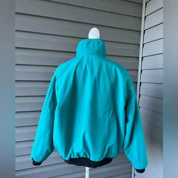 VTG LL Bean Warm Up Jacket Mens Teal Full Zip Fleece Lined Aztec Reversible Sz M - Picture 2 of 13
